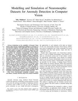 Modelling and Simulation of Neuromorphic Datasets for Anomaly Detection in Computer Vision