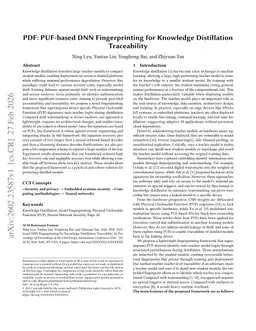 PDF: PUF-based DNN Fingerprinting for Knowledge Distillation Traceability