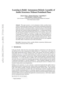 Learning to Build: Autonomous Robotic Assembly of Stable Structures Without Predefined Plans