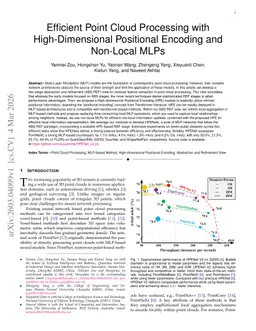 Efficient Point Cloud Processing with High-Dimensional Positional Encoding and Non-Local MLPs