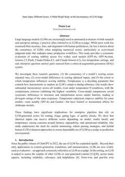 Same Input, Different Scores: A Multi Model Study on the Inconsistency of LLM Judge