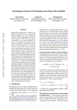 Functionality-Oriented LLM Merging on the Fisher--Rao Manifold
