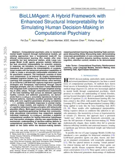 BioLLMAgent: A Hybrid Framework with Enhanced Structural Interpretability for Simulating Human Decision-Making in Computational Psychiatry