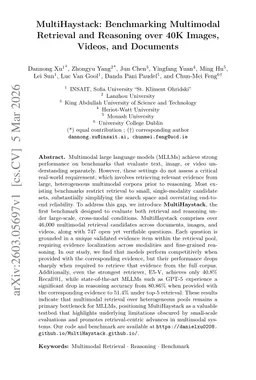 MultiHaystack: Benchmarking Multimodal Retrieval and Reasoning over 40K Images, Videos, and Documents