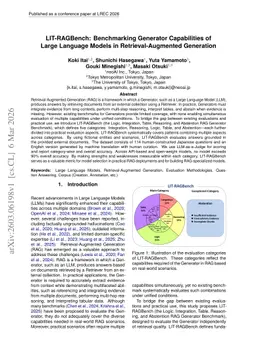 LIT-RAGBench: Benchmarking Generator Capabilities of Large Language Models in Retrieval-Augmented Generation