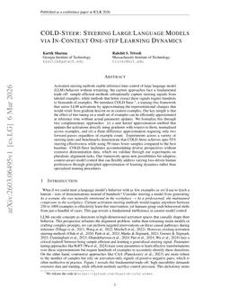 COLD-Steer: Steering Large Language Models via In-Context One-step Learning Dynamics