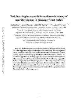 Task learning increases information redundancy of neural responses in macaque visual cortex