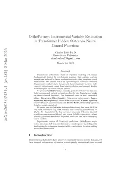 OrthoFormer: Instrumental Variable Estimation in Transformer Hidden States via Neural Control Functions