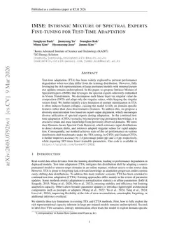 IMSE: Intrinsic Mixture of Spectral Experts Fine-tuning for Test-Time Adaptation