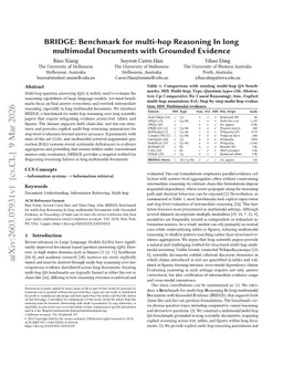 BRIDGE: Benchmark for multi-hop Reasoning In long multimodal Documents with Grounded Evidence