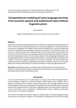 Computational modeling of early language learning from acoustic speech and audiovisual input without linguistic priors