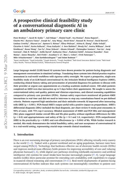 A prospective clinical feasibility study of a conversational diagnostic AI in an ambulatory primary care clinic