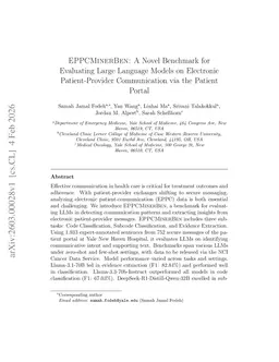 EPPCMinerBen: A Novel Benchmark for Evaluating Large Language Models on Electronic Patient-Provider Communication via the Patient Portal