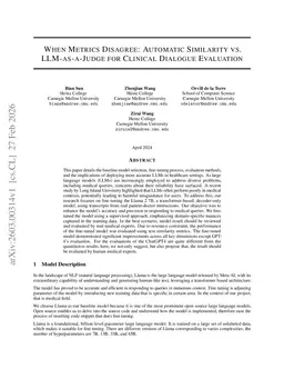 When Metrics Disagree: Automatic Similarity vs. LLM-as-a-Judge for Clinical Dialogue Evaluation