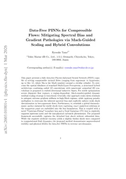 Data-Free PINNs for Compressible Flows: Mitigating Spectral Bias and Gradient Pathologies via Mach-Guided Scaling and Hybrid Convolutions