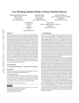 Can Thinking Models Think to Detect Hateful Memes?