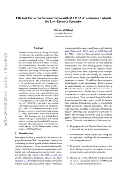 Efficient Extractive Summarization with MAMBA-Transformer Hybrids for Low-Resource Scenarios