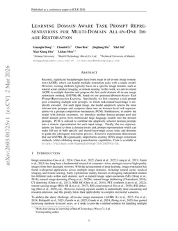 Learning Domain-Aware Task Prompt Representations for Multi-Domain All-in-One Image Restoration
