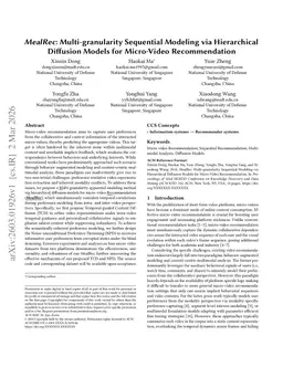 MealRec: Multi-granularity Sequential Modeling via Hierarchical Diffusion Models for Micro-Video Recommendation