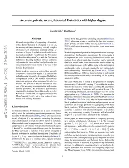 Accurate, private, secure, federated U-statistics with higher degree