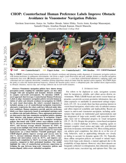 CHOP: Counterfactual Human Preference Labels Improve Obstacle Avoidance in Visuomotor Navigation Policies