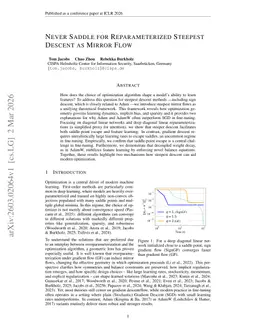 Never Saddle for Reparameterized Steepest Descent as Mirror Flow