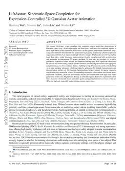 LiftAvatar: Kinematic-Space Completion for Expression-Controlled 3D Gaussian Avatar Animation