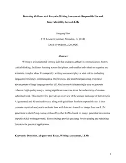 Detecting AI-Generated Essays in Writing Assessment: Responsible Use and Generalizability Across LLMs