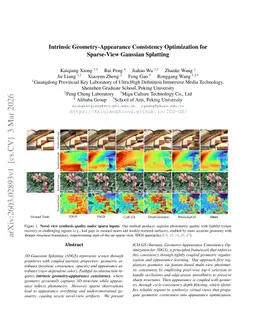 Intrinsic Geometry-Appearance Consistency Optimization for Sparse-View Gaussian Splatting