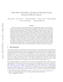 Trade-offs in Ensembling, Merging and Routing Among Parameter-Efficient Experts