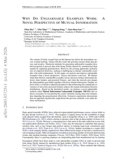 Why Do Unlearnable Examples Work: A Novel Perspective of Mutual Information