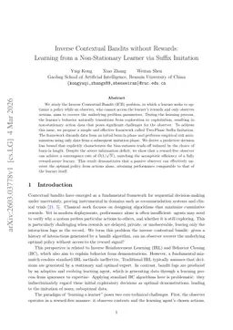 Inverse Contextual Bandits without Rewards: Learning from a Non-Stationary Learner via Suffix Imitation