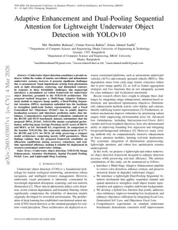 Adaptive Enhancement and Dual-Pooling Sequential Attention for Lightweight Underwater Object Detection with YOLOv10