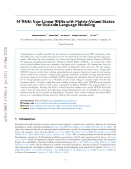 M$^2$RNN: Non-Linear RNNs with Matrix-Valued States for Scalable Language Modeling
