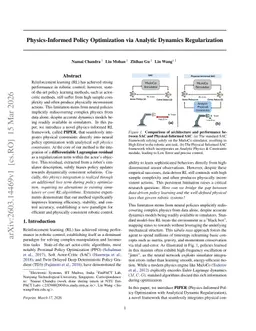 Physics-Informed Policy Optimization via Analytic Dynamics Regularization