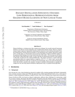 Dataset Distillation Efficiently Encodes Low-Dimensional Representations from Gradient-Based Learning of Non-Linear Tasks