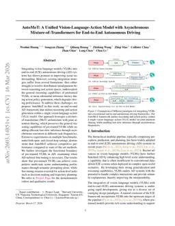 AutoMoT: A Unified Vision-Language-Action Model with Asynchronous Mixture-of-Transformers for End-to-End Autonomous Driving