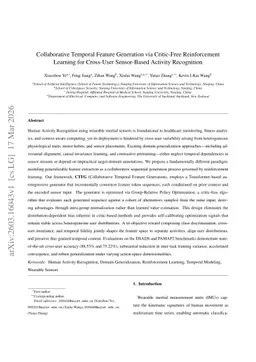 Collaborative Temporal Feature Generation via Critic-Free Reinforcement Learning for Cross-User Sensor-Based Activity Recognition