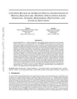 A Scoping Review of AI-Driven Digital Interventions in Mental Health Care: Mapping Applications Across Screening, Support, Monitoring, Prevention, and Clinical Education