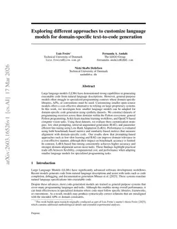 Exploring different approaches to customize language models for domain-specific text-to-code generation