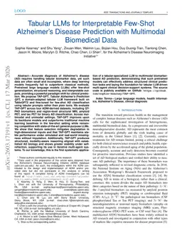 Tabular LLMs for Interpretable Few-Shot Alzheimer's Disease Prediction with Multimodal Biomedical Data