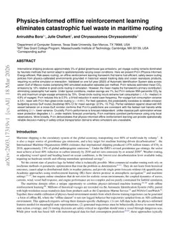 Physics-informed offline reinforcement learning eliminates catastrophic fuel waste in maritime routing