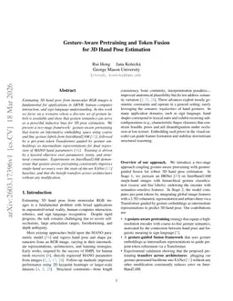 Gesture-Aware Pretraining and Token Fusion for 3D Hand Pose Estimation