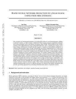 Rapid Neural Network Prediction of Linear Block Copolymer Free Energies