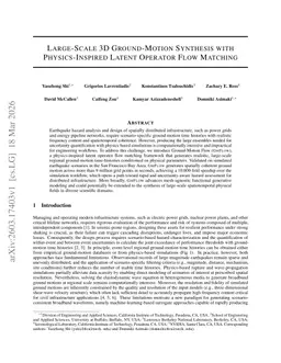 Large-Scale 3D Ground-Motion Synthesis with Physics-Inspired Latent Operator Flow Matching