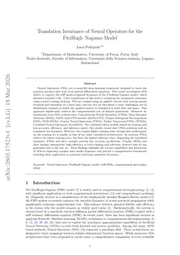 Translation Invariance of Neural Operators for the FitzHugh-Nagumo Model