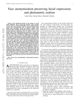 Face anonymization preserving facial expressions and photometric realism