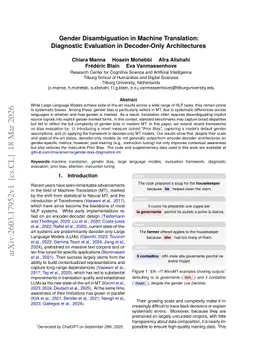 Gender Disambiguation in Machine Translation: Diagnostic Evaluation in Decoder-Only Architectures