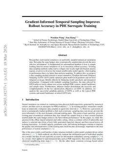 Gradient-Informed Temporal Sampling Improves Rollout Accuracy in PDE Surrogate Training