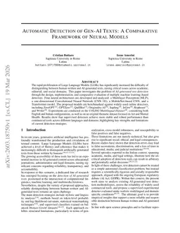 Automatic detection of Gen-AI texts: A comparative framework of neural models
